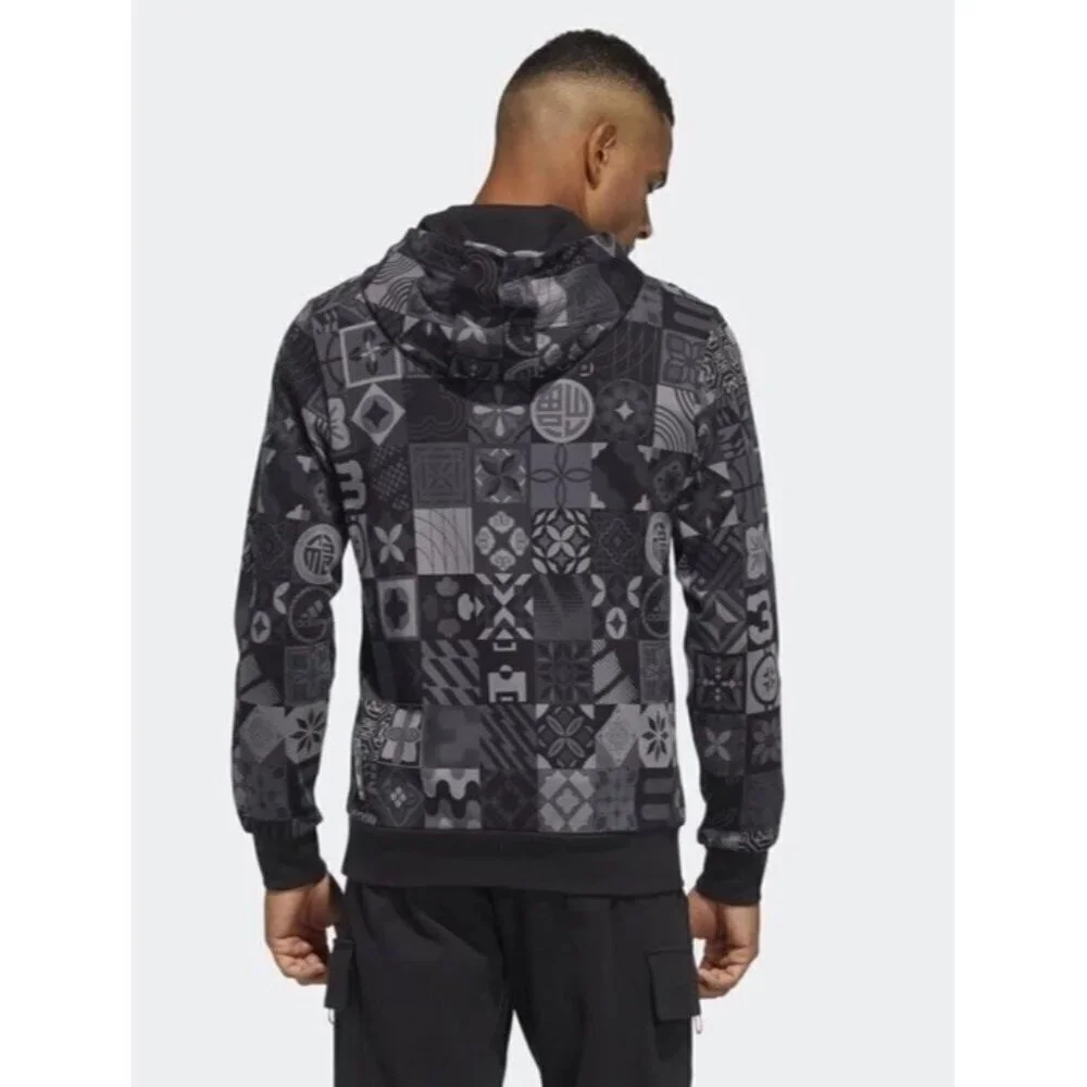 Adidas Men's Sz L CNY Chinese New Year All Over Print Black & Gray Hoodie